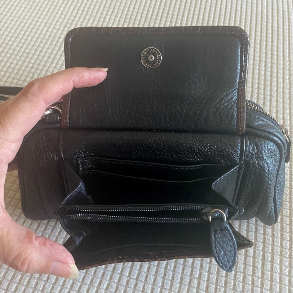 Brighton Black and Brown Croc-Embossed Crossbody